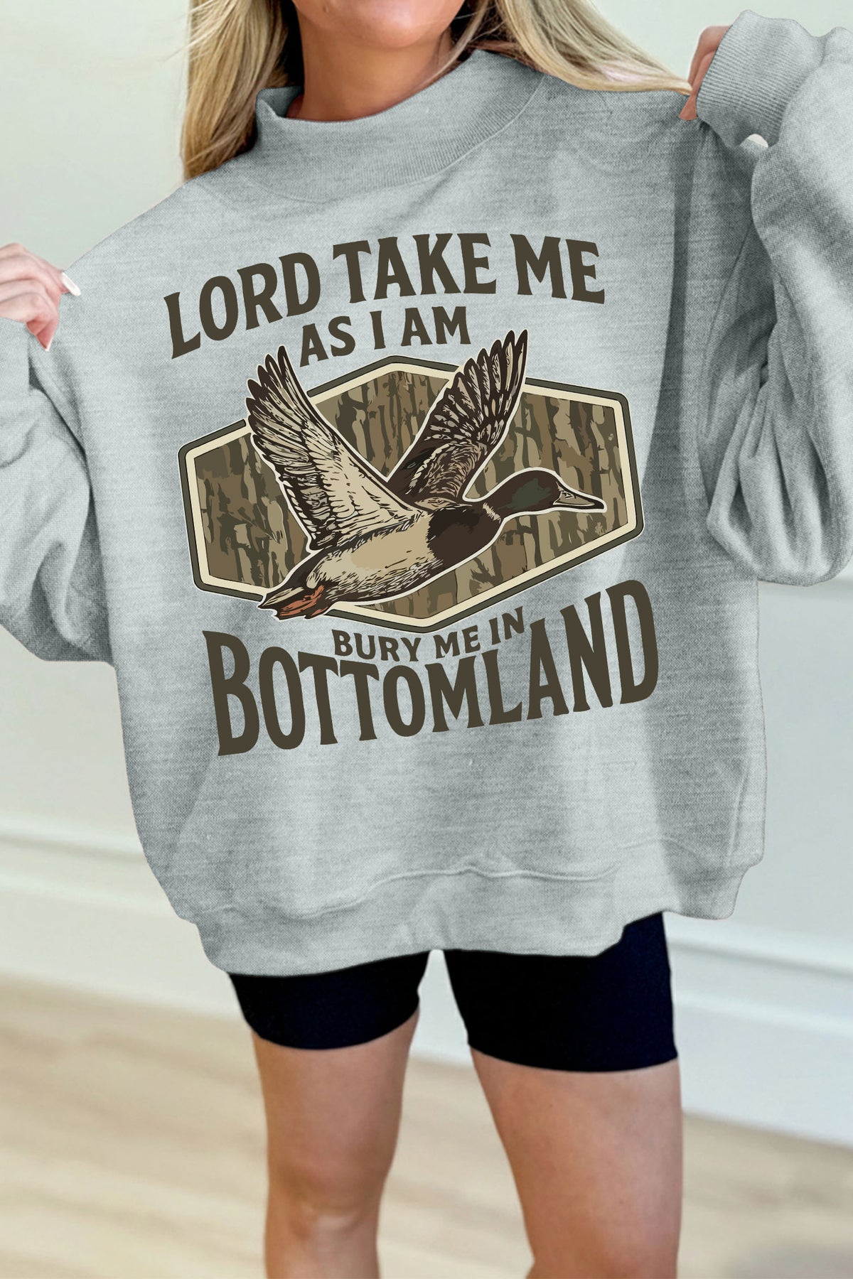 Gray Exposed Seam Mock Neck Western Print Duck Sweatshirt - Aaria Tees