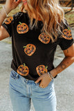Black Sequin Pumpkin Face Halloween T Shirt - Aaria Tees Aaria Tees