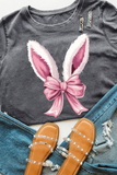 Gray Bunny Ear Bow Printed Easter Fashion T Shirt Aaria Tees
