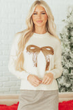 Fiery Red Sequined Bow Graphic Christmas Holiday Sweater - Aaria Tees Aaria Tees