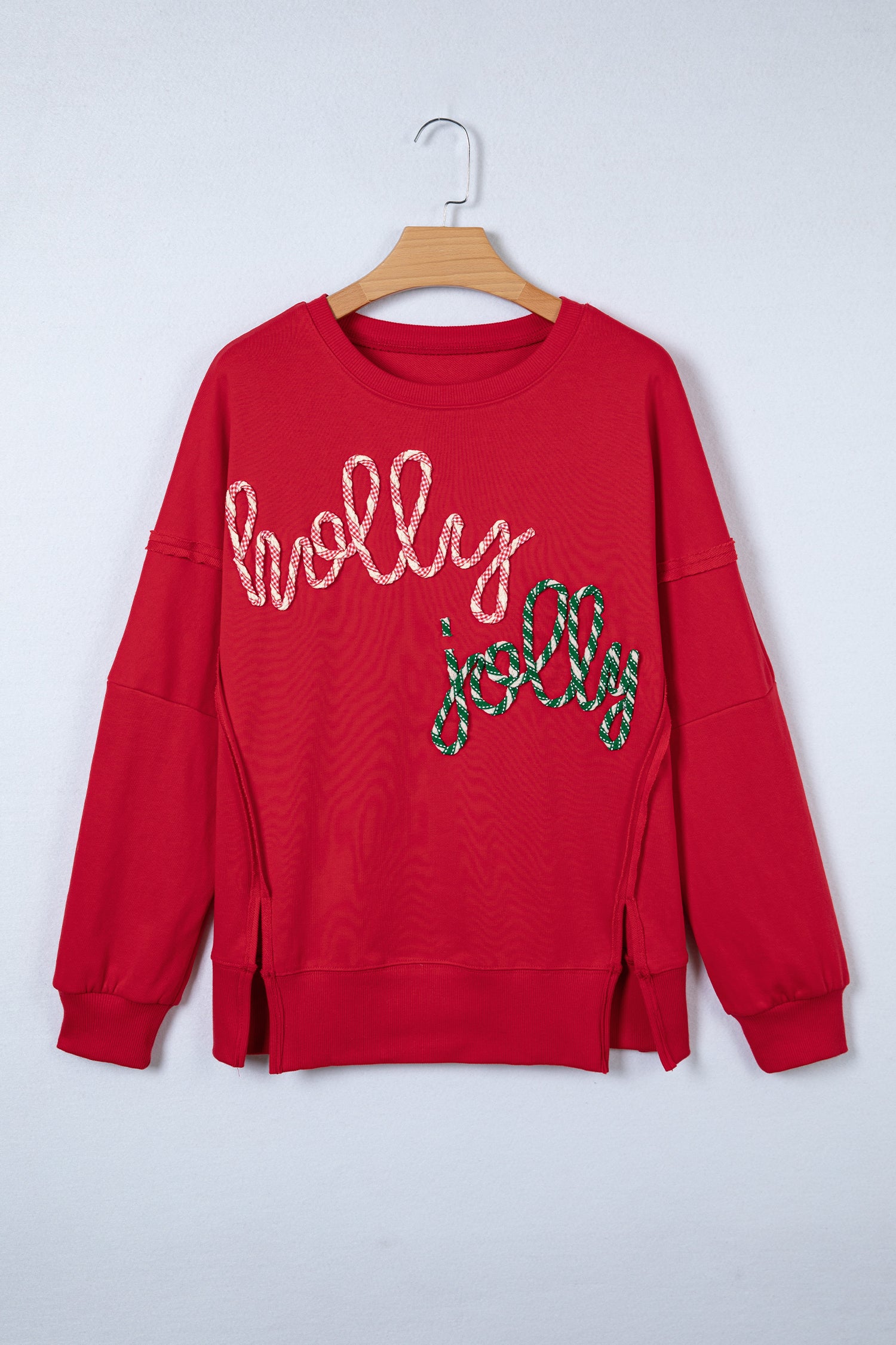 Racing Red Holly Jolly Embroidered Graphic Baggy Sweatshirt - Aaria Tees Aaria Tees