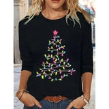 Women’s Long Sleeve Merry Christmas T-Shirt – Cute Christmas Tree Graphic Tee Aaria Tees