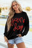 Dark Blue Tinsel Game Day Drop Shoulder Graphic Sweatshirt Aaria Tees