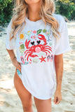 White Summer Vacation Crab Graphic Tee Aaria Tees