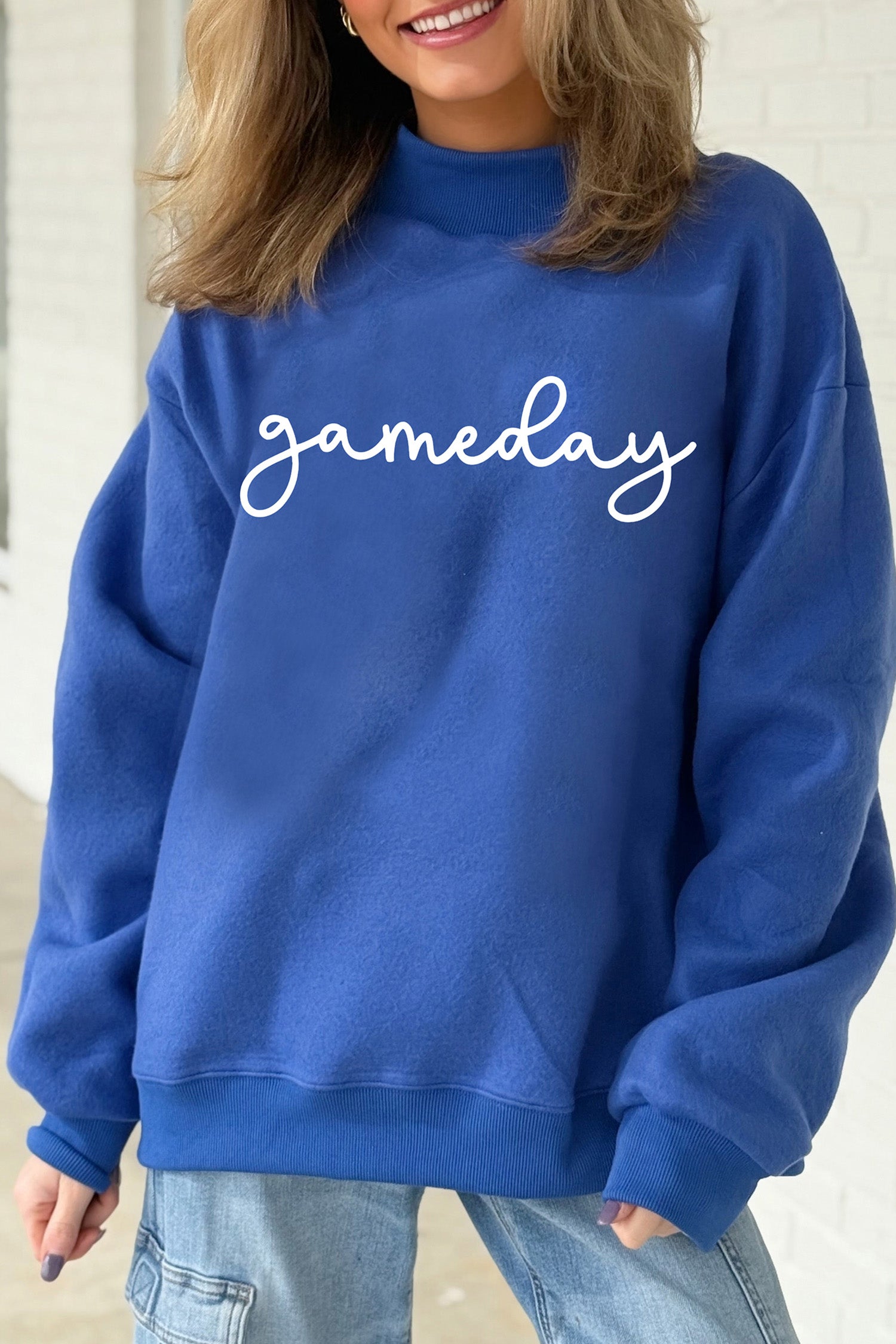 Dark Blue Reversible Gameday Football Graphic Oversized Sweatshirt - Aaria Tees Aaria Tees