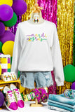 White mardi gras Fleur De Lis Embroidered Graphic Pullover Sweatshirt - Aaria Tees Aaria Tees