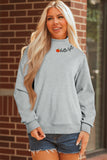 Gray hello fall Embroidered Pumpkin Detail Mock Neck Sweatshirt - Aaria Tees Aaria Tees