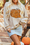 Khaki Halloween Leopard Pumpkin Graphic Corded Sweatshirt - Aaria Tees Aaria Tees
