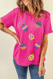 Rose Red Easter Eggs Patched Crew Neck Graphic Tee Aaria Tees