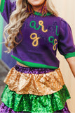 Tillandsia Purple Mardi Gras Tinsel Graphic Short Sleeve Sweater Aaria Tees