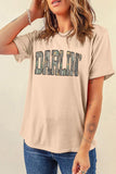 Khaki DARLIN Camo Letter Print Crewneck T Shirt - Aaria Tees Aaria Tees