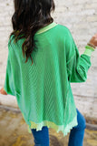 Bright Green Twisted Rib St Patricks Day Sequin Patch Graphic Long Sleeve Top - Aaria Tees Aaria Tees