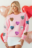 Pink Sequin Romantic Letters Heart Graphic Valentines Sweatshirt - Aaria Tees Aaria Tees
