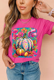 Rose Red Floral Pumpkin Graphic Print Crewneck Relaxed T-Shirt - Aaria Tees Aaria Tees