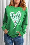 Green Lucky Clover Heart Graphic Raglan Sleeve Sweatshirt Aaria Tees
