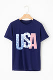Blue USA Graphic July 4th Crew Neck T Shirt Aaria Tees