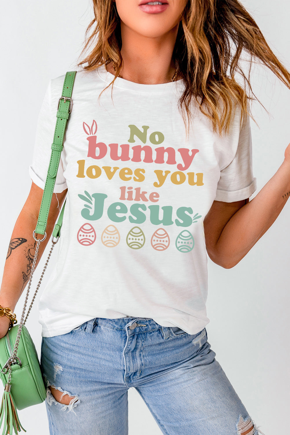 White No bunny loves you like Jesus Graphic Easter Day T-shirt - Aaria Tees