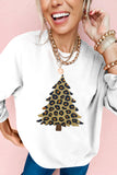 White Plush Leopard Tree Patched Drop Shoulder Sweatshirt Aaria Tees
