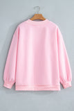 Pink Polka Dot Letter Print Mock Neck Pullover Sweatshirt Aaria Tees