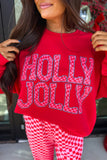Red Christmas Slogan Graphic Plaid Contrast Two-piece Pant Set Aaria Tees