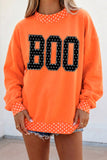 Orange Polka Dot Contrast Trim BOO Letter Print Baggy Graphic Sweatshirt Aaria Tees