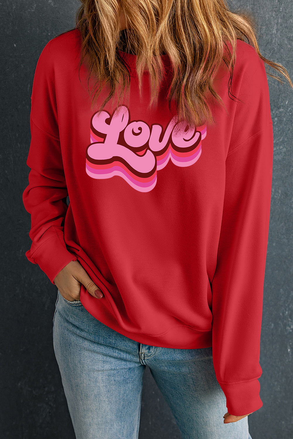 Red Love Printed Crewneck Valentines Pullover Sweatshirt - Aaria Tees Aaria Tees