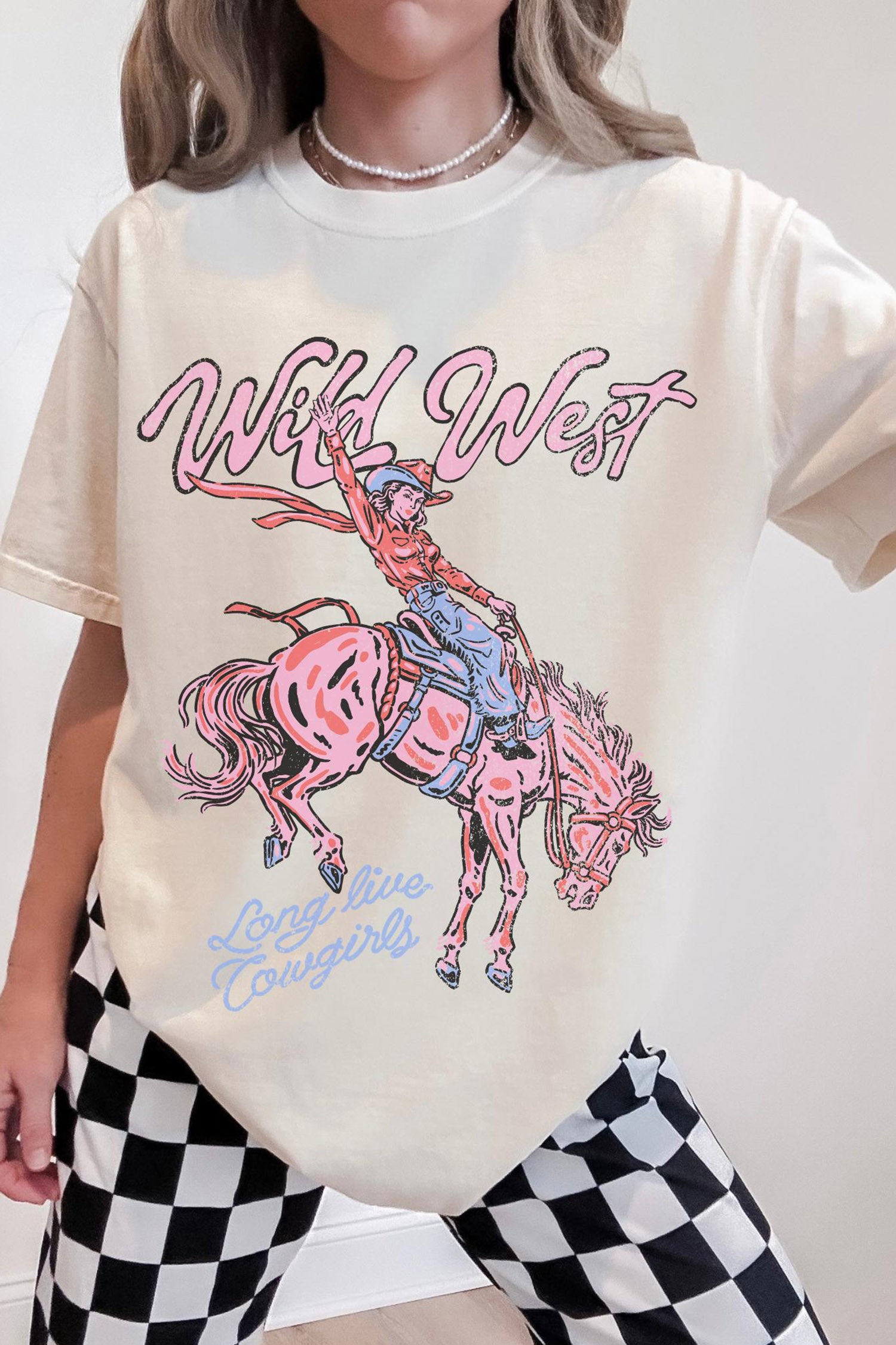White Wild West Cowgirl Rodeo Graphic Tunic Tee - Aaria Tees Aaria Tees