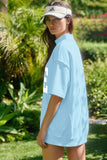 Mist Blue LAKE Print High Neck Short Sleeve Top Casual Short Set Aaria Tees