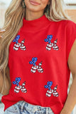 Racing Red Sequin American Flag Balloon Dog High Neck Short Sleeve Top - Aaria Tees Aaria Tees