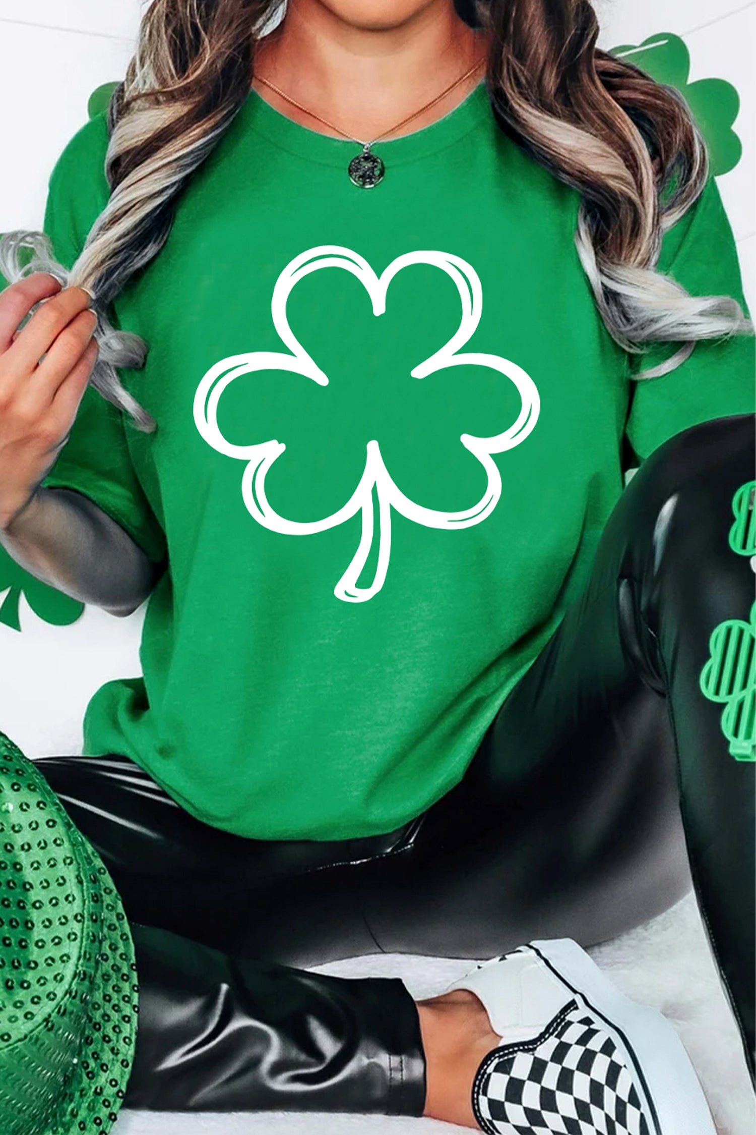 Bright Green St Patricks Day Lucky Shamrock Printed Casual Tee - Aaria Tees Aaria Tees