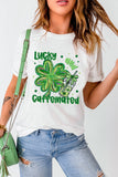 White Lucky and Caffeinated Clover Graphic St Patrick Tee Aaria Tees