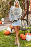 Light Grey Rhinestone Skull Graphic Drop Shoulder Sweatshirt - Aaria Tees Aaria Tees