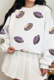 White Game Day Sequin Rugby Pattern Baggy Sweatshirt - Aaria Tees Aaria Tees