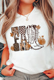 White FALL Letter Print Western Thanksgiving Graphic T-Shirt - Aaria Tees Aaria Tees