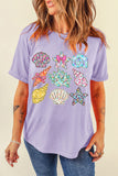 Orchid Petal Vibrant Seashell Printed Beach Vacation Casual T Shirt Aaria Tees
