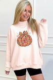 Apricot Pink Floral Pumpkin Graphic Mock Neck Oversized Sweatshirt - Aaria Tees Aaria Tees