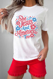 White She Loves Jesus And America Too Floral Graphic Tee Aaria Tees