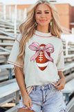 Light Grey Sweet Bow Rugby Football Graphic Contrast Stitched Tee - Aaria Tees Aaria Tees