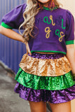 Tillandsia Purple Mardi Gras Tinsel Graphic Short Sleeve Sweater Aaria Tees