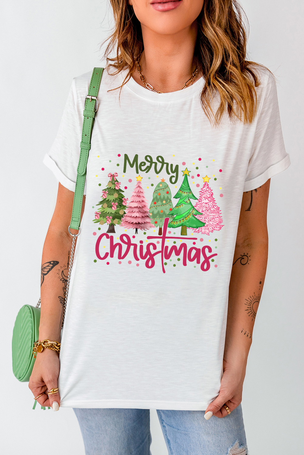 White Merry Christmas Holiday Vibe Graphic Crewneck T Shirt - Aaria Tees Aaria Tees