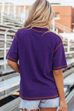 Tillandsia Purple Contrast Seam Detail Checkered Game Day Chenille Graphic Tee Aaria Tees