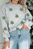Pink Sequined Xmas Tree Patched Patterned Holiday Pullover Sweatshirt Aaria Tees