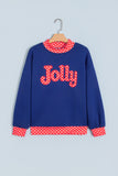 Sail Blue Polka Dot Letter Print Contrast Trim Mock Neck Sweatshirt - Aaria Tees Aaria Tees