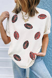 White Sequin Rugby Pattern Round Neck Casual T Shirt - Aaria Tees Aaria Tees