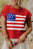 Sky Blue Flag Graphic Short Sleeve Sweater Top - Aaria Tees Aaria Tees