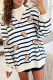 Blue Stripe Sequin Rugby Print Mock Neck Casual Sweatshirt Aaria Tees