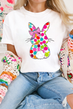 White Polka Dot Bow Rabbit Graphic Crewneck Easter Fashion Tee Aaria Tees