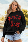 Dark Blue Tinsel Game Day Drop Shoulder Graphic Sweatshirt Aaria Tees