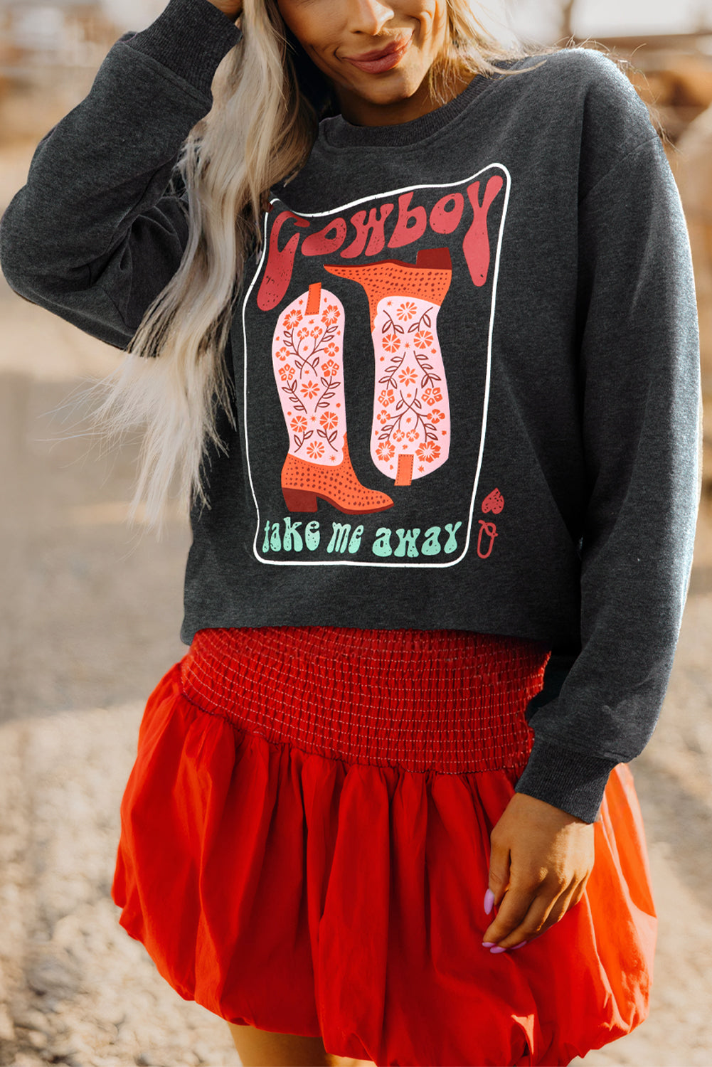Carbon Grey Cowboy Queen Card Drop Shoulder Graphic Sweatshirt - Aaria Tees