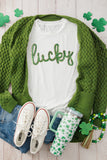 White Sequined Lucky St.Patricks Day Graphic Tee Aaria Tees